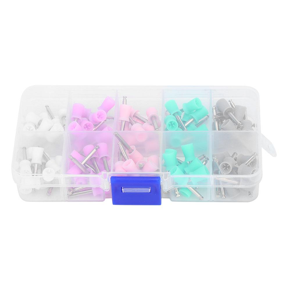 100Pcs Rubber Steel Dental Polishing Cup Mixed Color Polisher with Storage Box