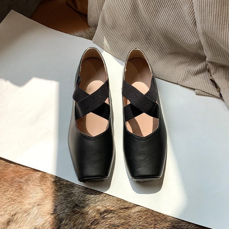 Hroznová máma Druna Miss 2025 Tmavé křížové pásky Čtvercová hlava Baleríny Jednoduché boty Prodyšné a pohodlné