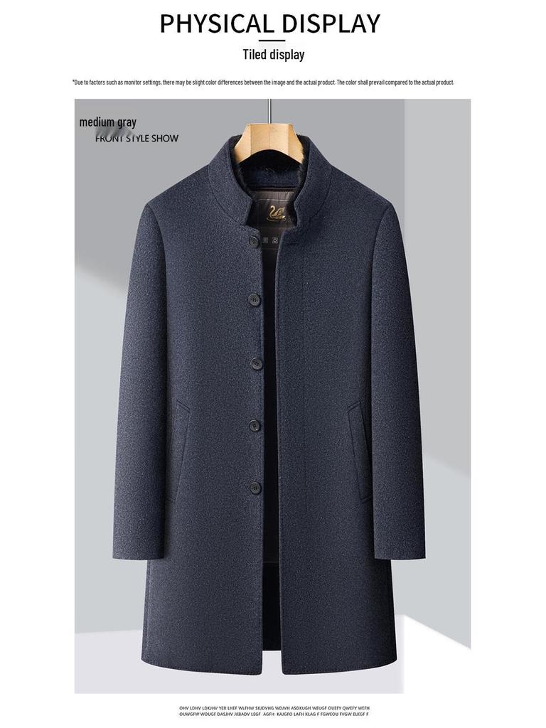 Men's Winter Wool Coat with Mink Fur Collar and Down Liner