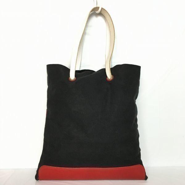 Bill Amberg England Made Tote Bag Black × Red × White Stripe Canvas(USED)