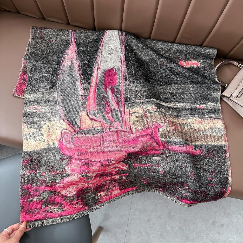 Autumn and winter warm thickened four shuttle imitation cashmere scarf winter shawl scarf women's oil painting sailing shawl