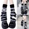 Calentadores de Piernas de Punto Rayados Góticos Punk Calaveras Cruces Adornos Cubre Pies Piernas Calcetines Largos Holgados Acampanados para Mujeres Niñas