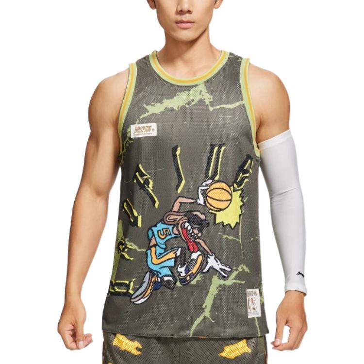 Li Ning Badfive All Over Print Round Neck Basketball Jersey Unisex Jerseys Gray-Green AAYS469-1