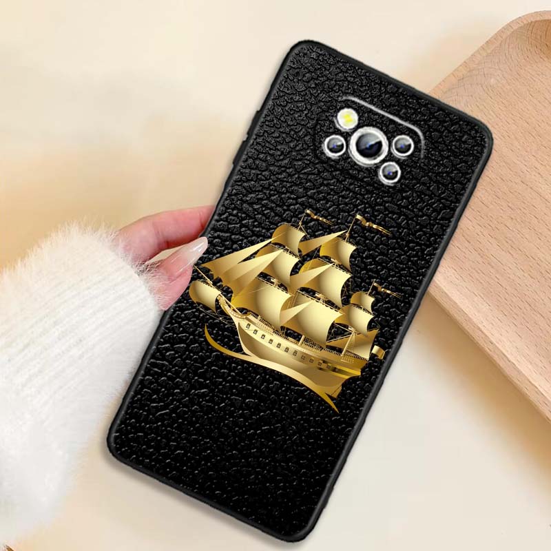 Vintage compass illustration For Xiaomi Mi Poco F3 F4 F5 F6 X3 X4 X5 X6 X7 M3 M4 M5 M6 M7 GT Pro 5G Black Phone Case