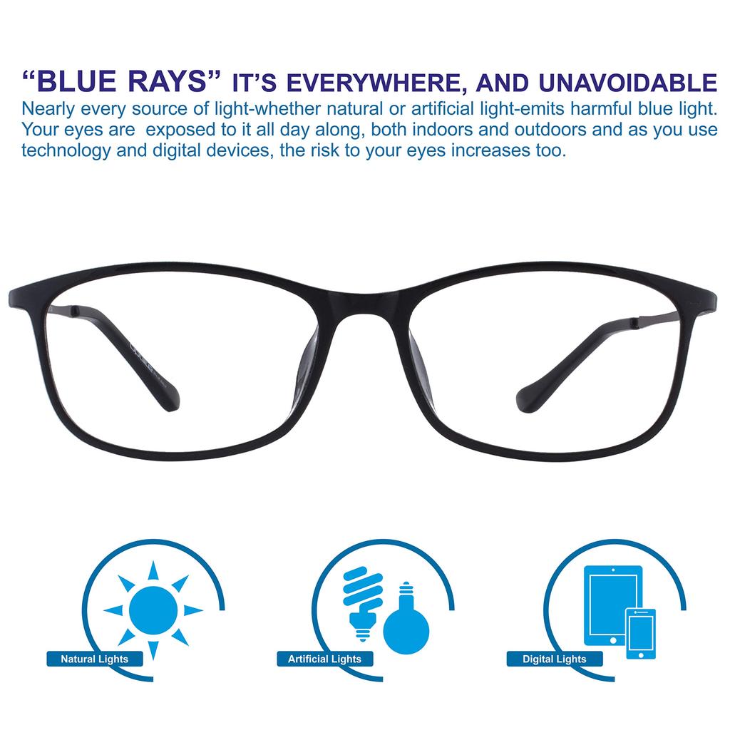 Visions India Unisex Square Black Full Spectacles With Blue Cut Lenses & Anti-Glare Coating Which Protects Eyes From Blue Light From Computer, Mo