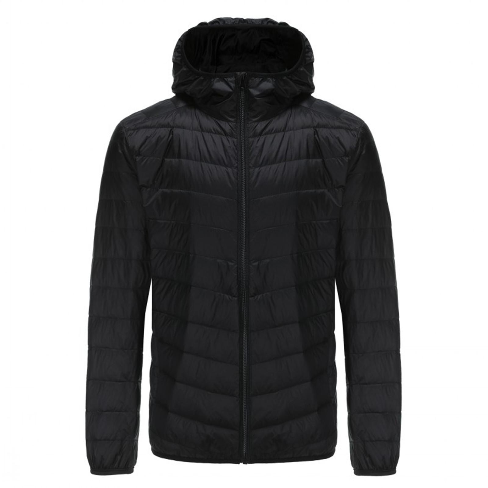 

Мужская пуховая куртка с капюшоном, однотонное легкое теплое пальто на молнии большого размера XXL чёрный