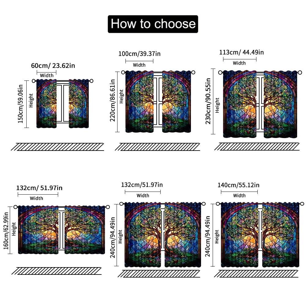 Vikama Piece Colourful Glass Tree Life Curtains Living Room Bedroom Kitchen Pocket Style Home Decor Curtain Darkening Polyester Ideal For Area