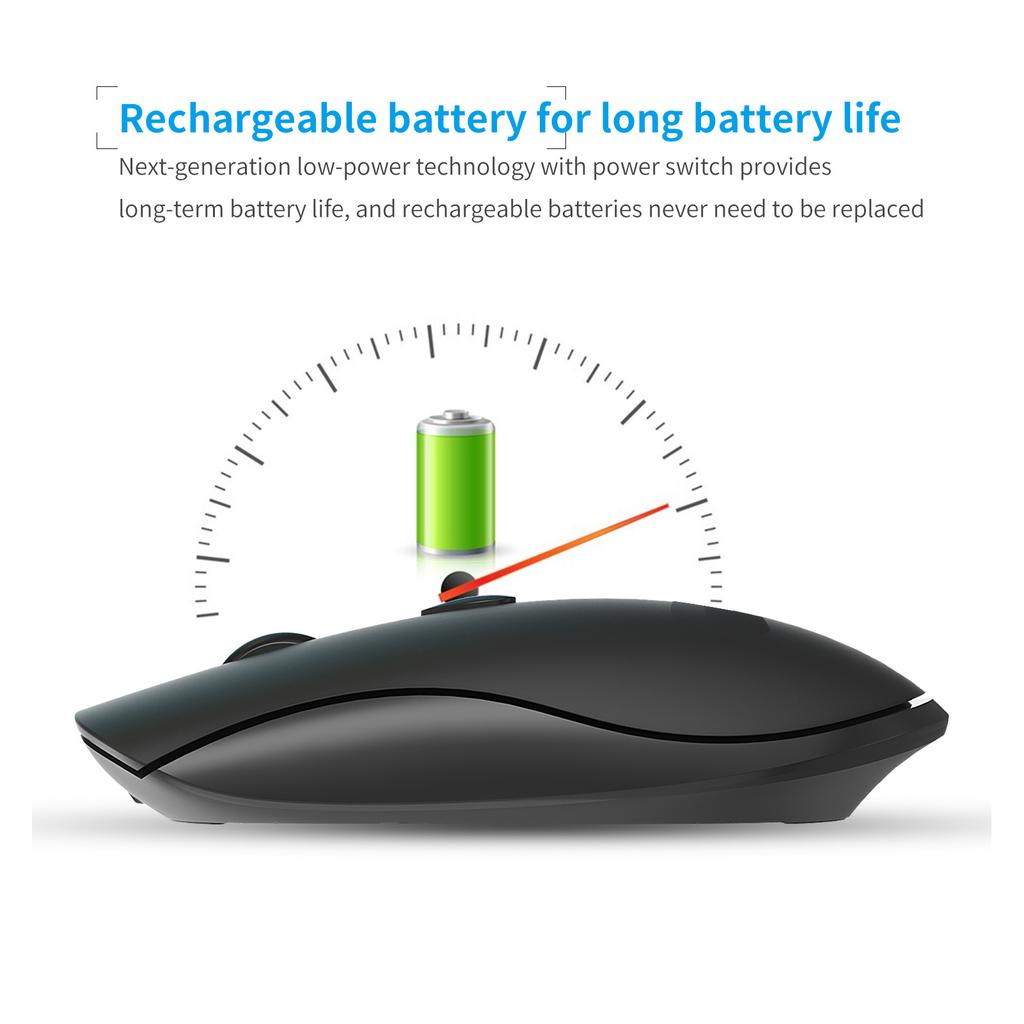 2.4G Wireless Portable Optical Mouse 3 Levels DPI Rechargeable Slim Silent Mouse with USB Receiver for Notebook PC Laptop