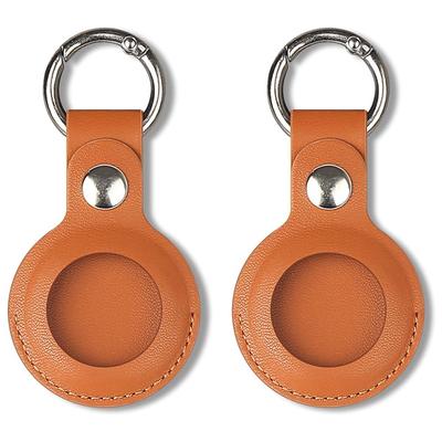 C-Convenient-2Pcs Case Compatible For Airtag, PU Leather Skin Cover With Keychain Holder Key Ring For Air Tag Accessories