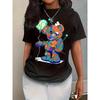 Kolorowy T-shirt z nadrukiem misia, europejski rozmiar, casualowy T-shirt z okrągłym dekoltem i krótkim rękawem na wiosnę i lato, odzież damska