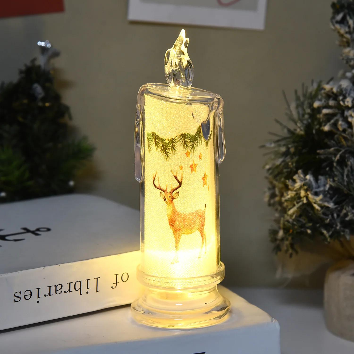 

1pc 18cm Christmas Candle Light Electronic Candle Atmosphere Ornament Simulation Candle Santa Claus Snowman Light Festival Decor