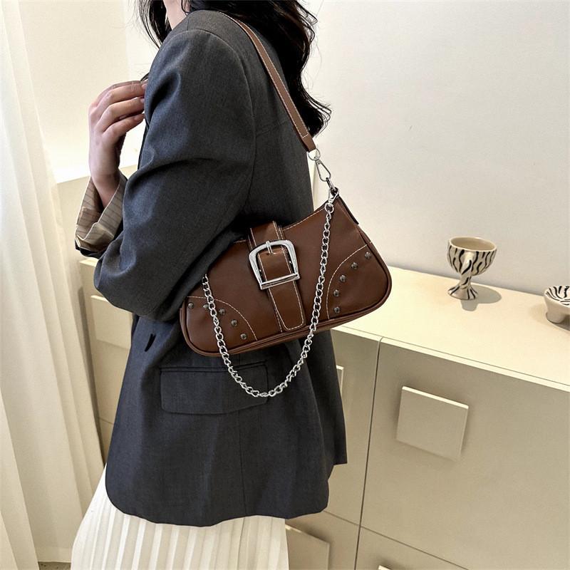 Chic Pu Leather Shoulder Bag For Women Trendy Street Style Chain Strap Hobo Bag