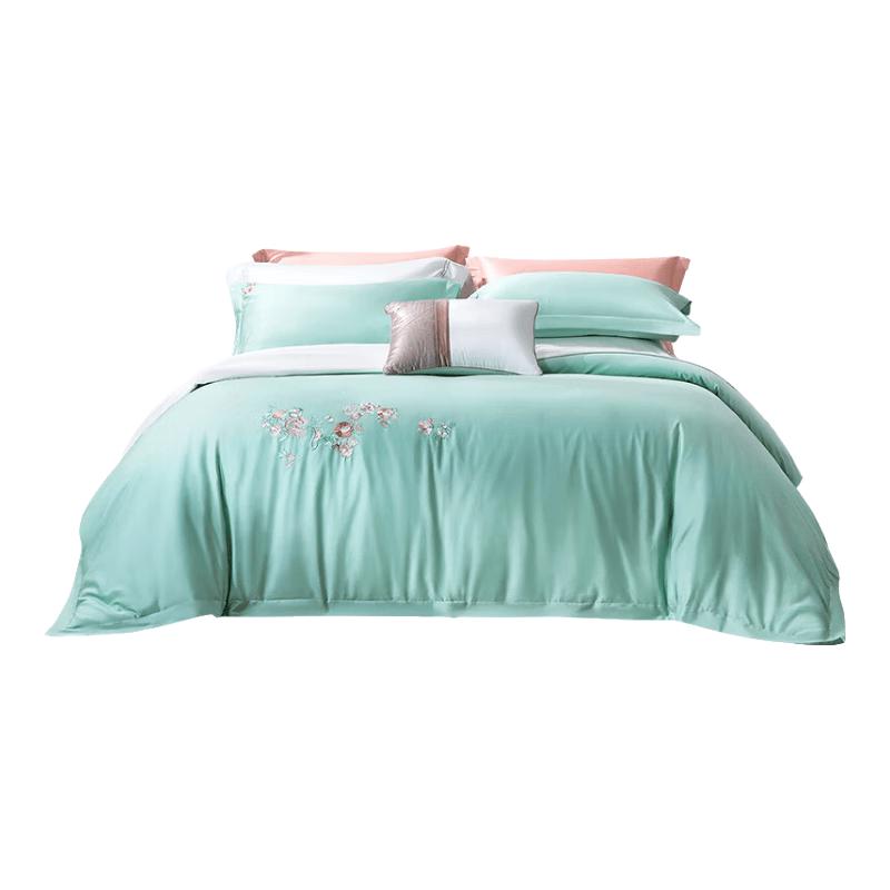 Fuanna Pure Cotton Embroidered Four-Piece Bedding Set 230x229cm Duvet Cover (Fitted Sheet Style)