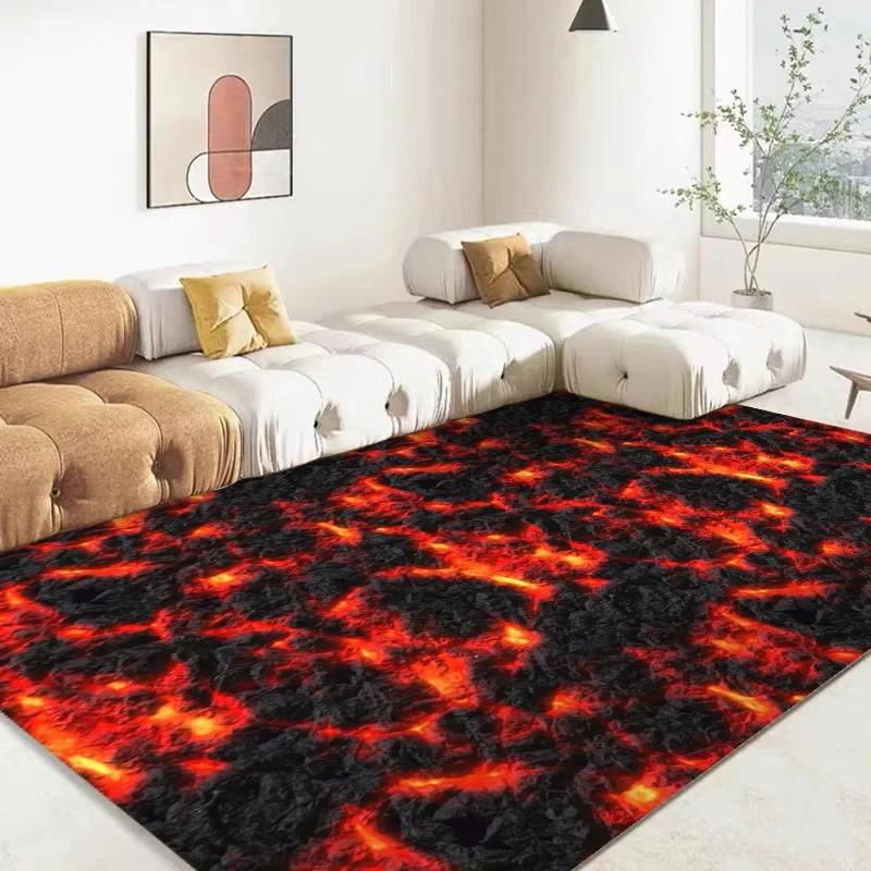 Tappeto Area Vulcanica Magma Lava 3D Tappeto Rosso Grande per Soggiorno Camera da Letto Divano Decorazione Casa Gioco Bambini Tappetino Antiscivolo