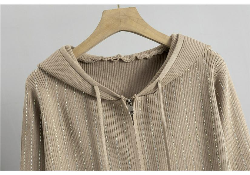 Women's Rhinestone Knit Hooded Cardigan & Skirt Set - Autumn/Winter Fragrance Style