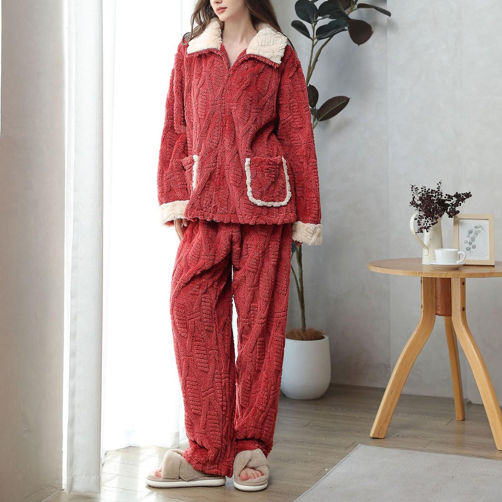

Женская осенне-зимняя домашняя одежда, удобная хлопковая бархатная пижама, теплый и удобный пижамный комплект с отворотами XL винный