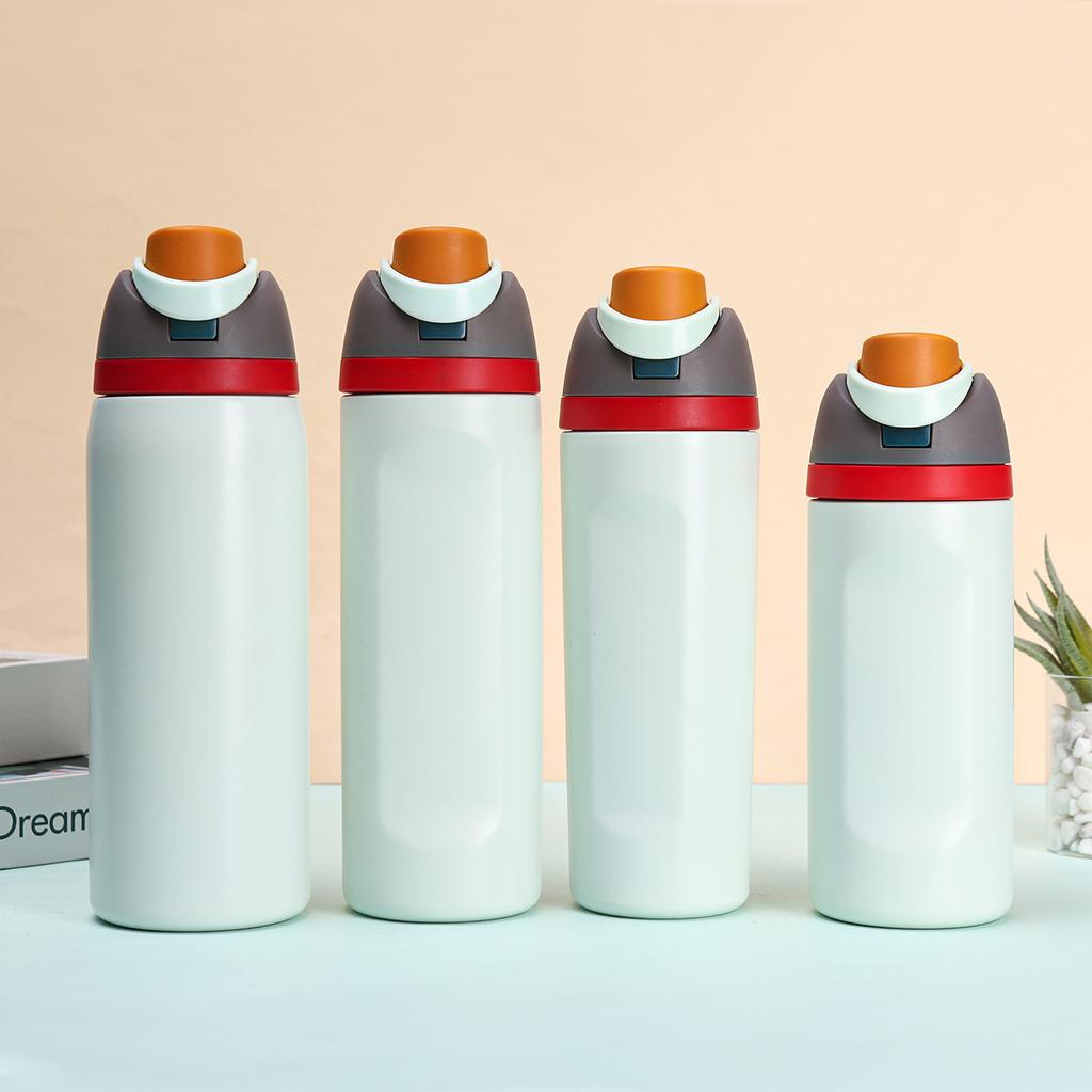 304 stainless steel water bottle - Large capacity portable bouncing insulated cup - Handheld double drinking straw cup