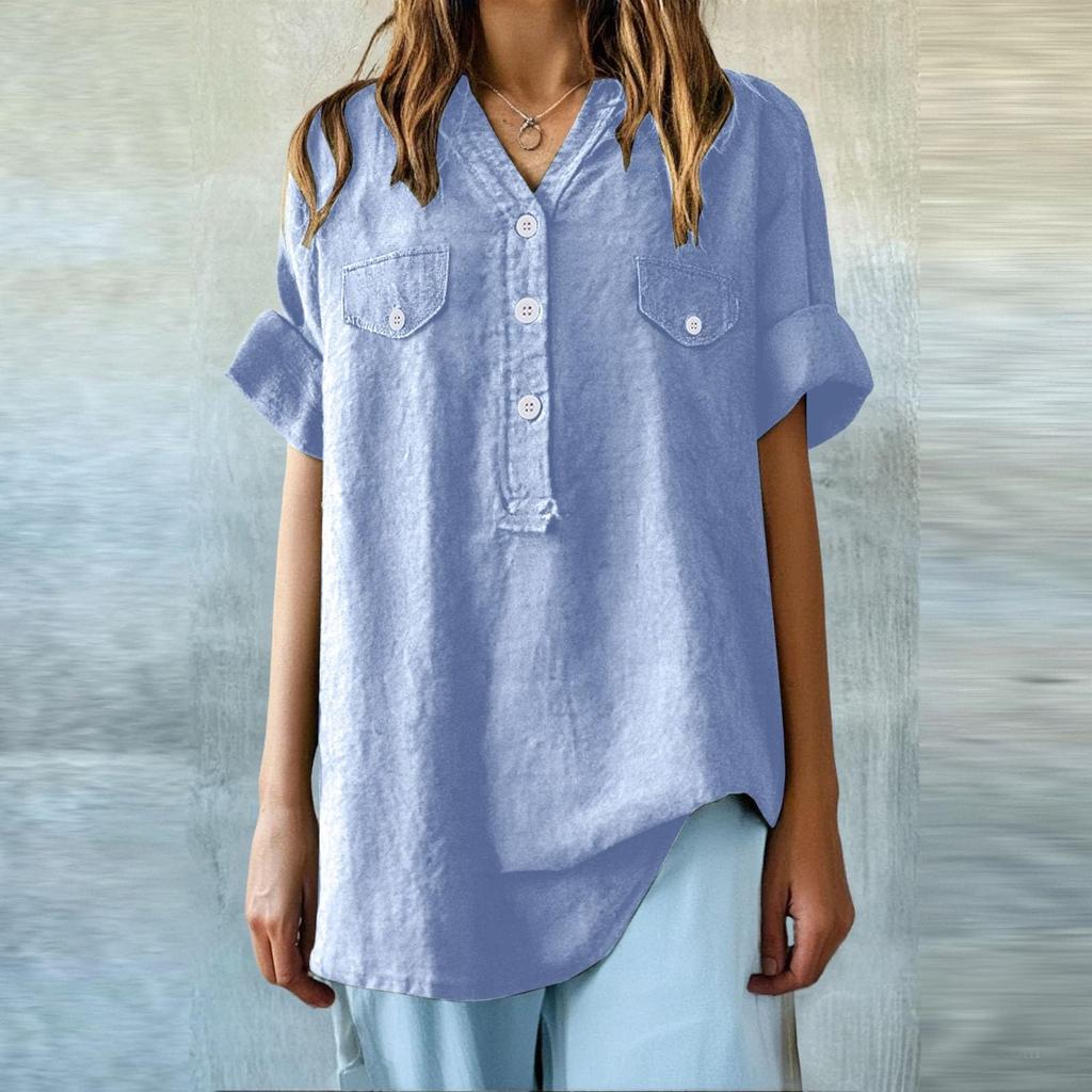 Women's Fashion Loose Casual Summer V-neck Short Sleeve T-shirt