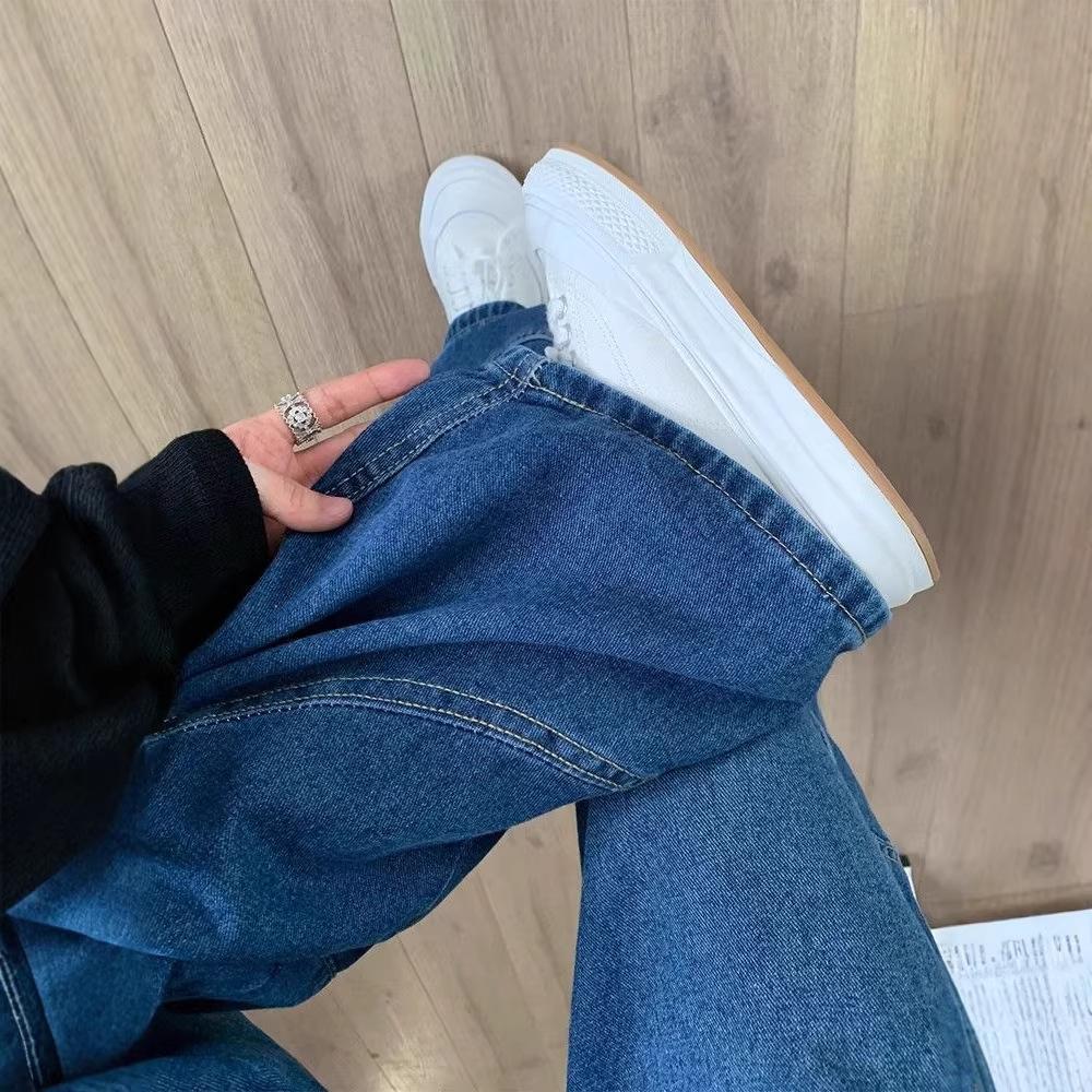 High Street Design Scimitar Wide Leg Jeans Women's Loose Spring and Autumn Dark Blue Floor Pants Scimitar Wide Leg Pants Women's