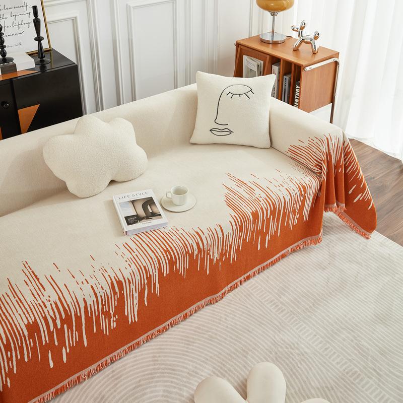 Chenille Sofa Möbel Handtuch Doppelseitig Einfach zu Bedienen Stil Quaste Rand Couch Abdeckung Rutschfest Katzenkratzfest Camping Decke Sofa Abdeckung