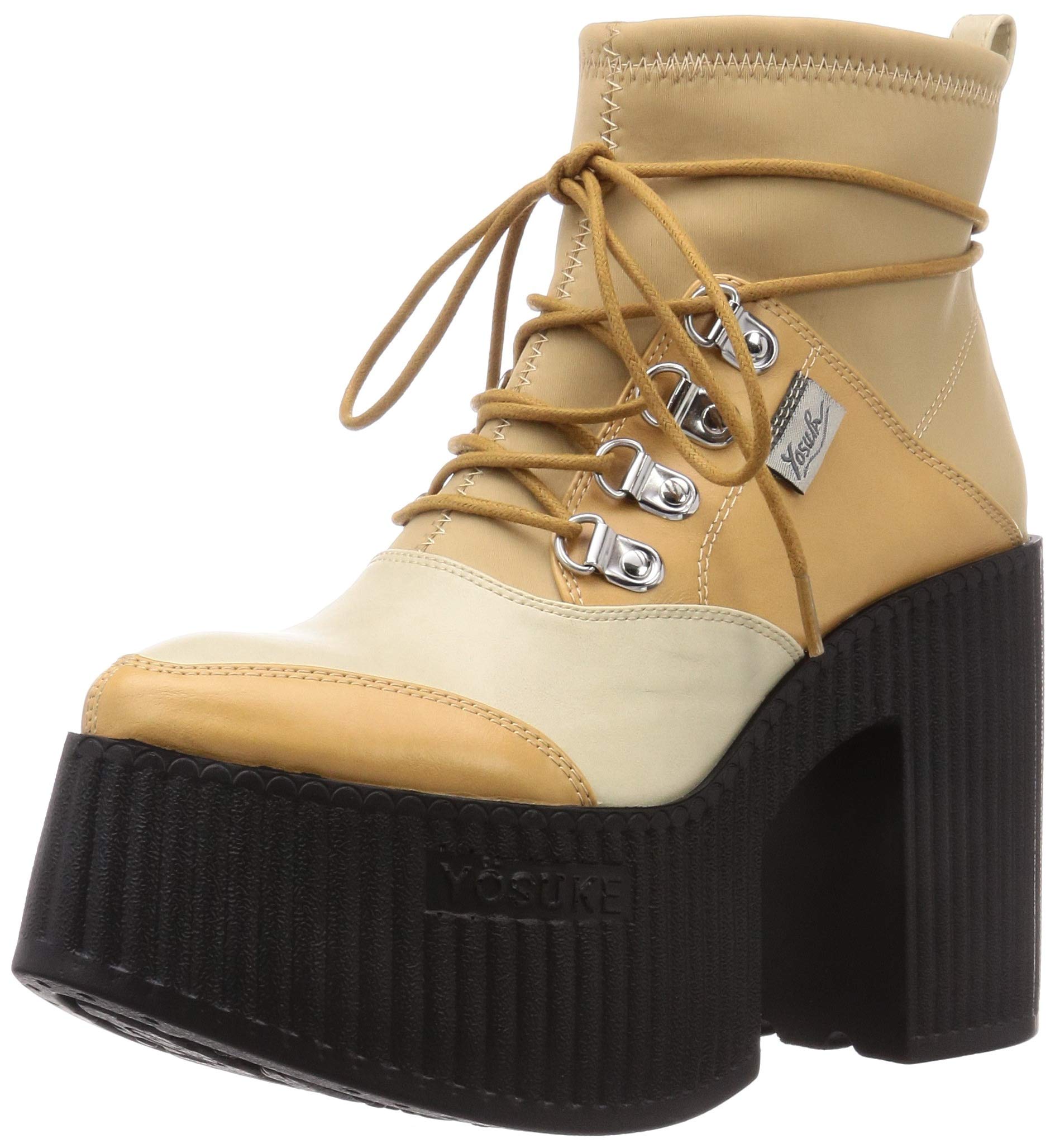 

Yosuke Women s Platform Lace-Up Short Boots, Beige, Size 23cm, 2600898