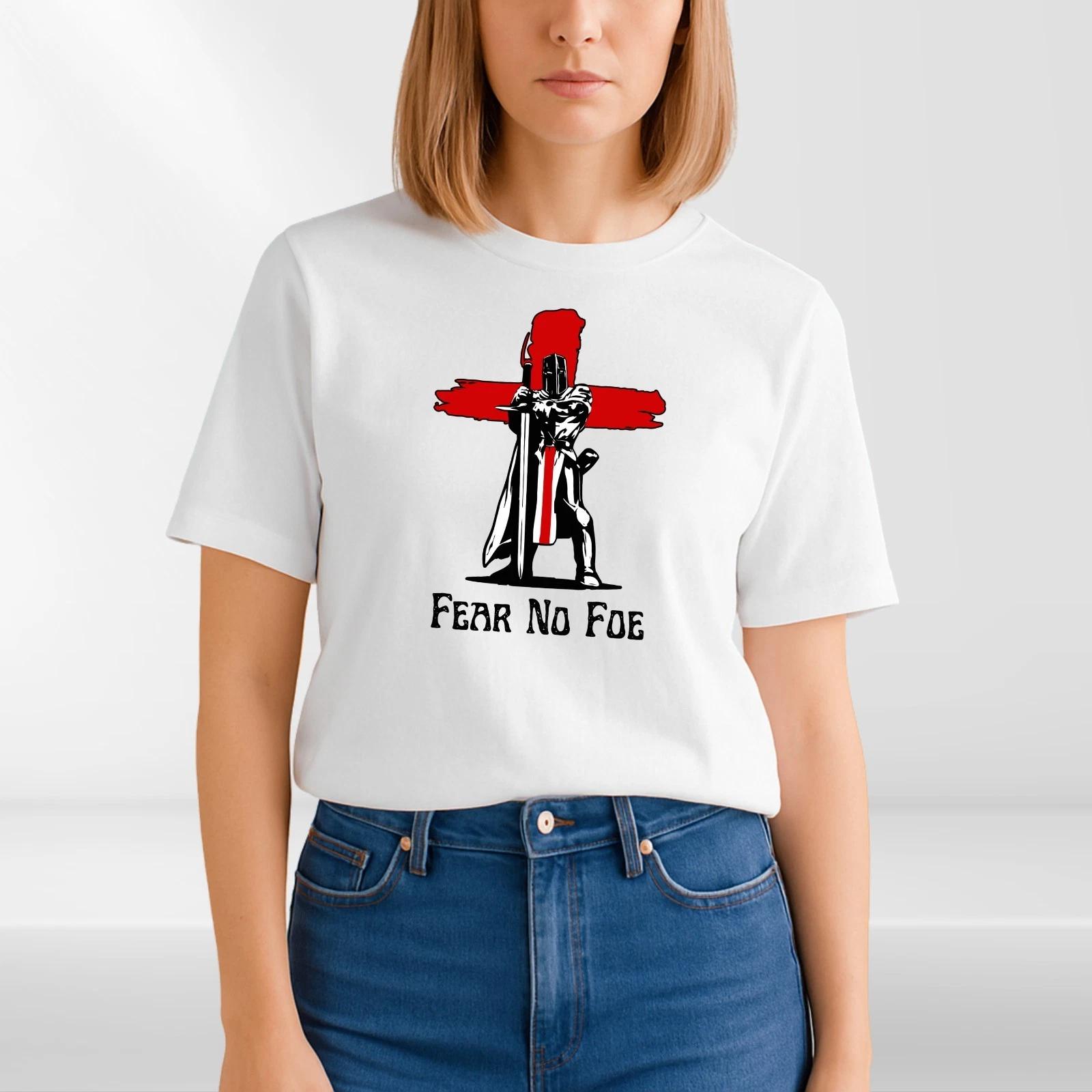 

Fear No Foe Knight England Cross T-Shirt White Cotton Unisex Patriotic Top XXXL