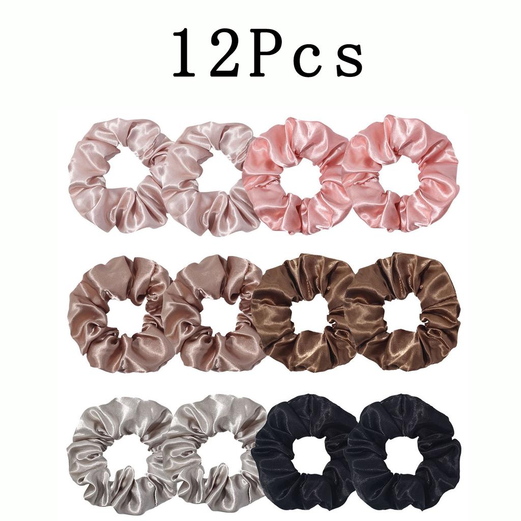 12pcs Colorful Satin Hair Bands for Intestine, Hair Accessories, Hair Coils, Horse Tail Hair Pieces, Beautiful and Informal for