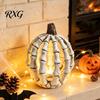 Halloween Skull Pumpkin Ornaments Figurine, Realistic Resin Skeleton Statue Decorations, Spooky Indoor Table Decor Desktop for Haunted House