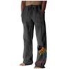 Men's Loose Casual Color Cotton Linen Trousers Elastic Tie Printed Straight Pants