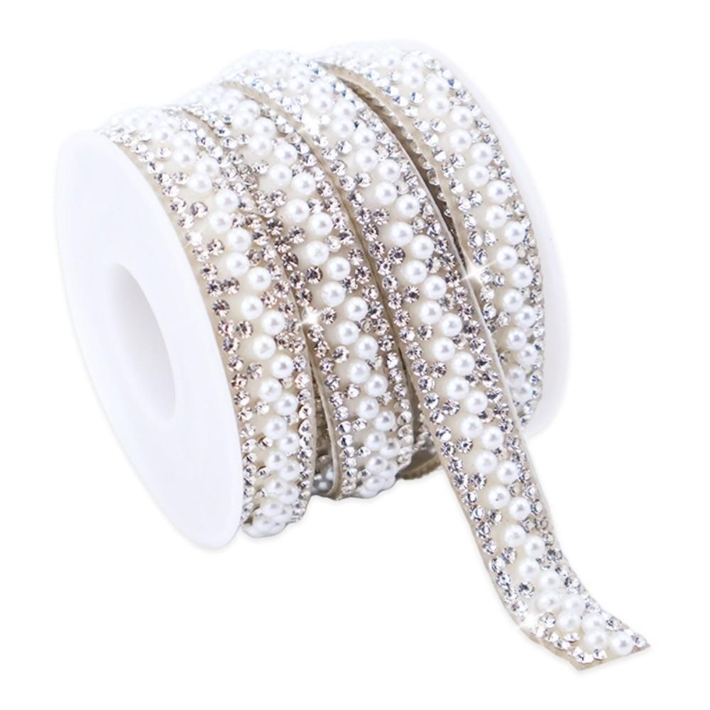 

Новая самоклеящаяся жемчужная цепочка, 3 ярда, блестящая, гибкая, жемчужная наклейка, DIY украшение, полоска со стразами, декор для одежды белый