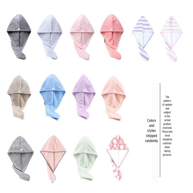Pineapple Grid Quick-Dry Hair Cap: Thick Pure Cotton, Double-Layer, Strong Absorption Towel Wrap for Women Random
