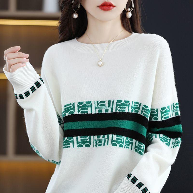 Rundhals-Pullover kurzer Damenunterteil langärmliger Herbst- und Winter lockerer Strickpullover Top