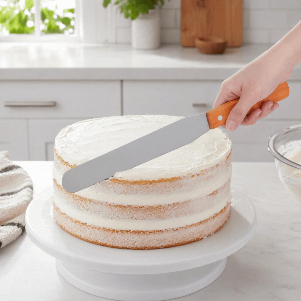 Wood Handle Stainless Steel Spatula Straight Blade Bread Cream Scraper Cake Decorating
