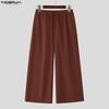 INCERUN Men Drawstring Elastic Waist Casual Long Wide Legs Pants Trousers