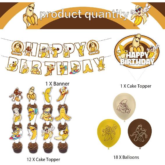 Banana Birthday Decorations Fruit Banana Party Decorations Includes Banana Happy Birthday Banner Cake Topper Cupcake Toppers Balloons for Banana