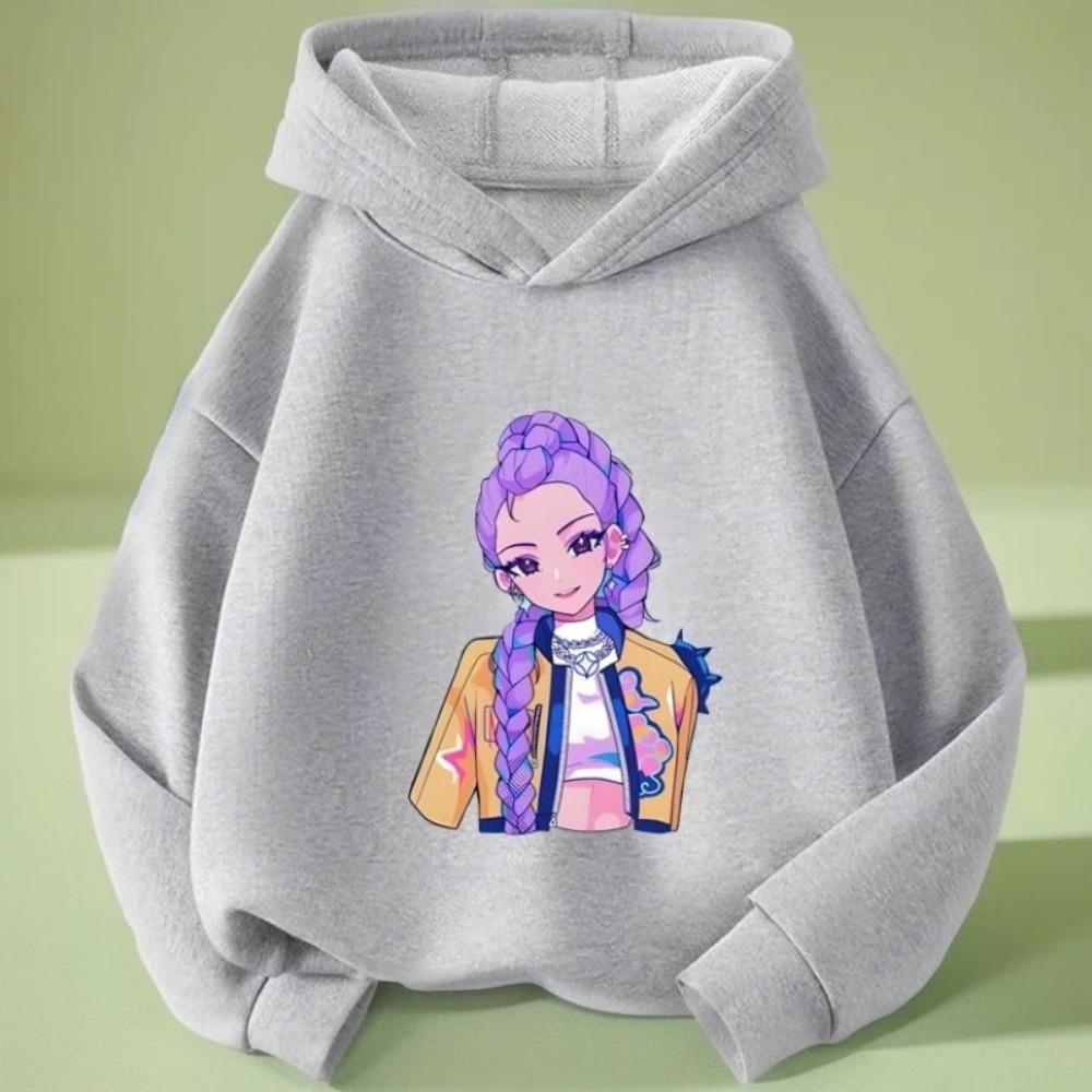 Autumn Warm K-pop Demon Hunters Girls Hoodie Long Sleeve Outerwear Saja Print Hooded Coat for Children Fashion Pullover Kid Tops