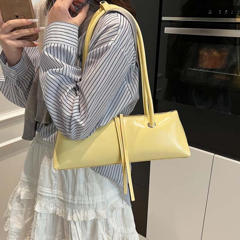 Y2K PU Shoulder Bag Solid Color Texture Underarm Bags All-match French Stick Handbag Daily
