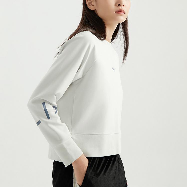 Li Ning Training Series Short Casual Sports Round Neck Pullover Sweatshirt Women sweatshirt Light-Gray AWDR034-3