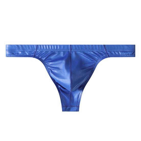 Men Glossy Sexy Thongs Silky Smooth Underpants Imitation Leather Soft Low-Waist Thong Briefs for Date Party Nightlife