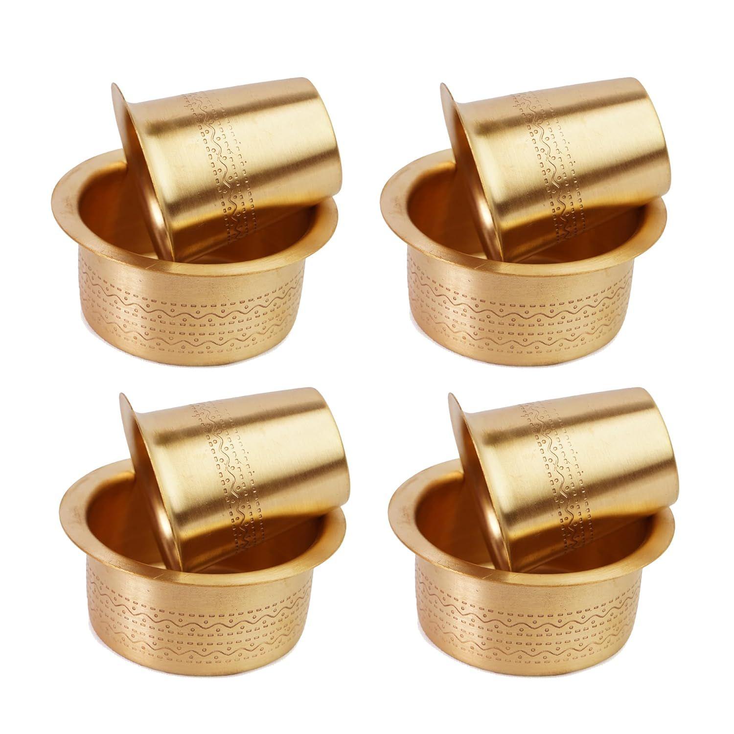 

Brass Coffee Cup Dawara/Dabara & Tumbler for Serving Filter Coffee/Tea/Traditional kumbakonam Dabara Set Matt - 150ml (Set of 4)