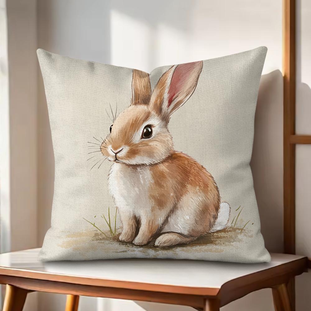 

Cute Retro Bunny Cushion Cover Natural Linen Organic Fabric DoubleSided Printing Couch Pillow Covers Home Decor 30x30cm