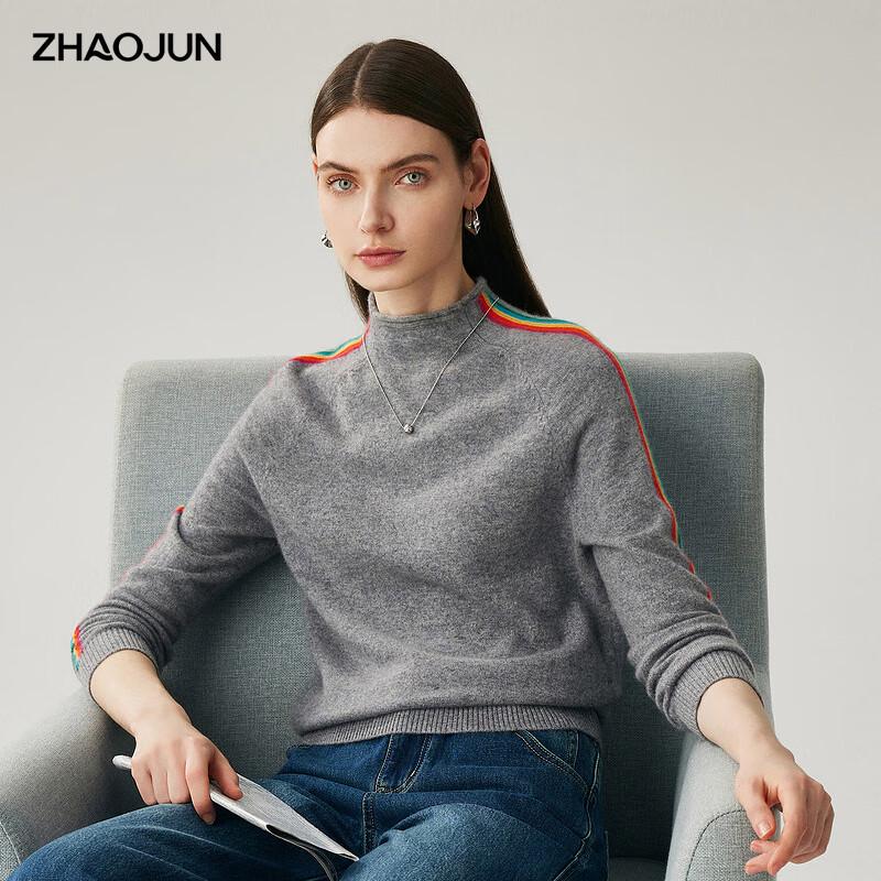 Zhaojun Women's 100% Cashmere Rainbow Stripe Pullover