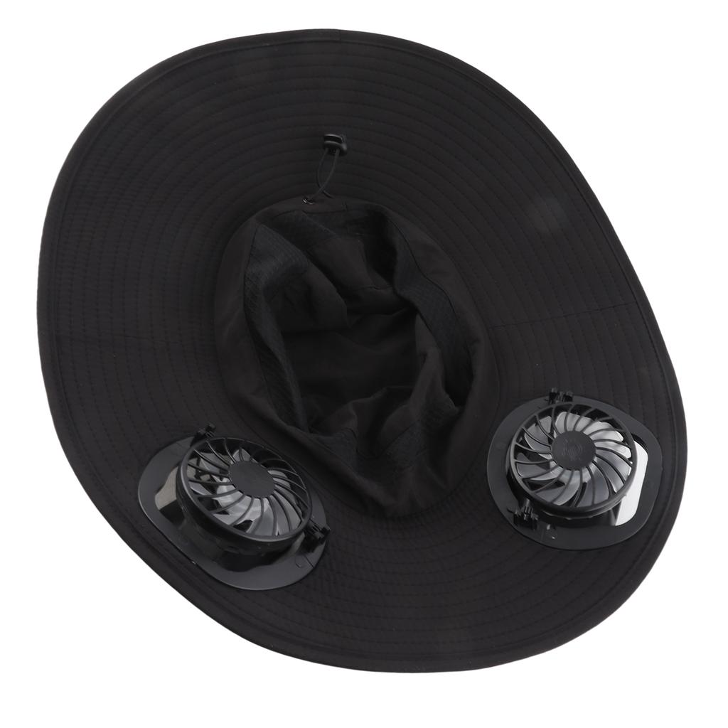 Solar Fan Hat USB Charging and Solar Powered Double Fans Wide Brim Sun Hat for Fishing Beach Black