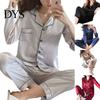Female Nighty 2 Pcs/Set Pajamas Suit Imitation Silk Single-breasted Cardigan Oversized Turn-down Collar for Home