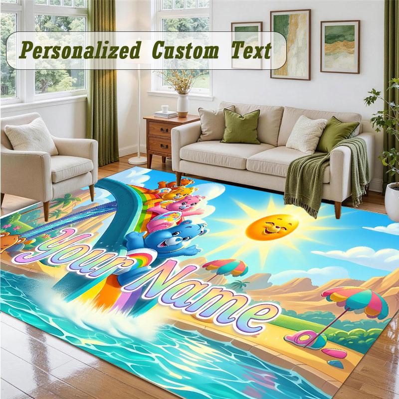 Crystal Velvet Square Rug Custom NameCare Bears Pattern Non Slip Home Floor Decor Rug