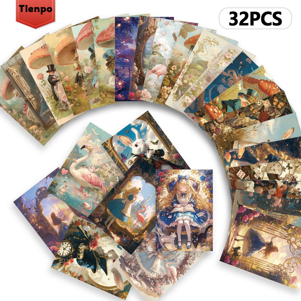 32 Stück, Vintage Alice im Wunderland Postkarten, Geburtstags-/Jubiläumsgeschenke, Sammlerstücke, Perfekt zum Verschenken, Versandfertig.