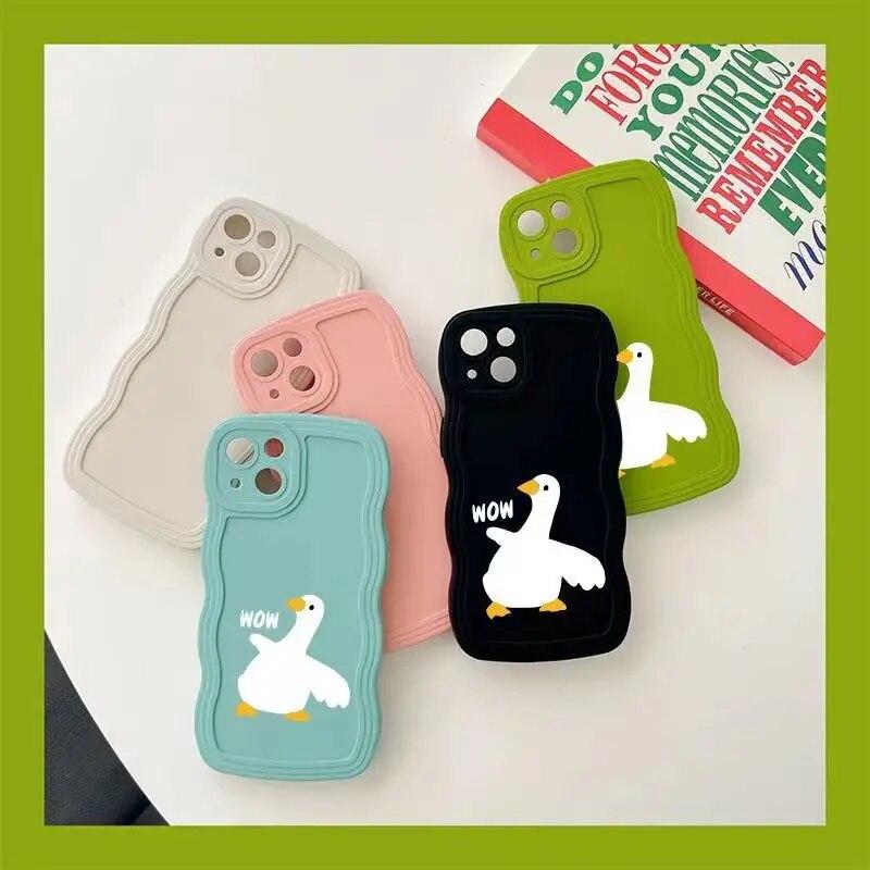 

Забавный и милый чехол для телефона с изображением большого белого гуся и волнистой стороной для iPhone 15 14 13 12 11 Pro Max Mini XS X XR 7 8Plus SE2, мягкий силиконовый чехол
