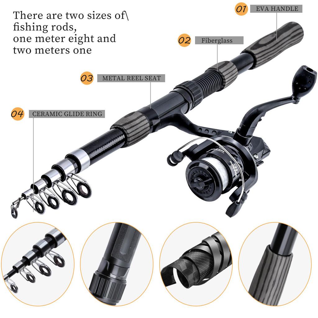 Black Fishing Set, Long Throw Straight Handle Sea Fishing Rod, Spinning Wheel Fishing Rod, Lure Set