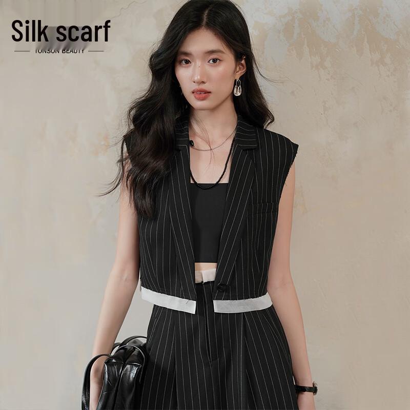 

Женский полосатый короткий жилет с лацканами M