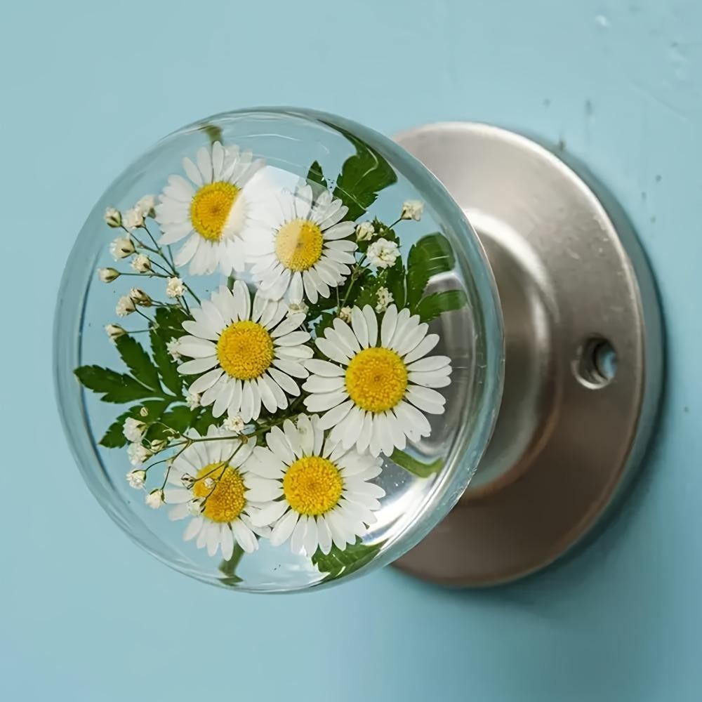 Retro Round Resin Door Handle - Realistic Fish and Floral Design, Crystal Transparent Spherical Door Handle, Artistic Natural Style Decoration